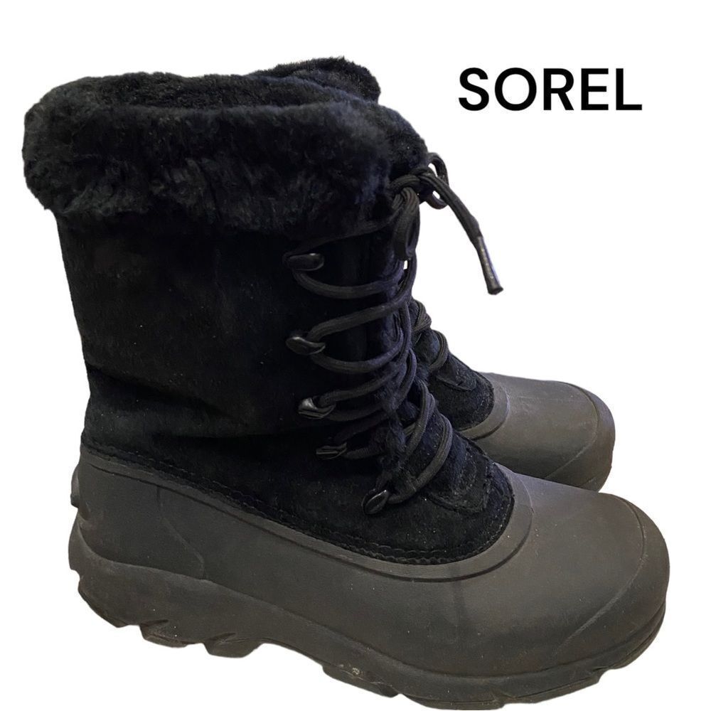 Sorel Women's Snow Bird Black Fur Boots 6.5